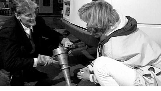James Dyson demonstrating cyclone tecnhology