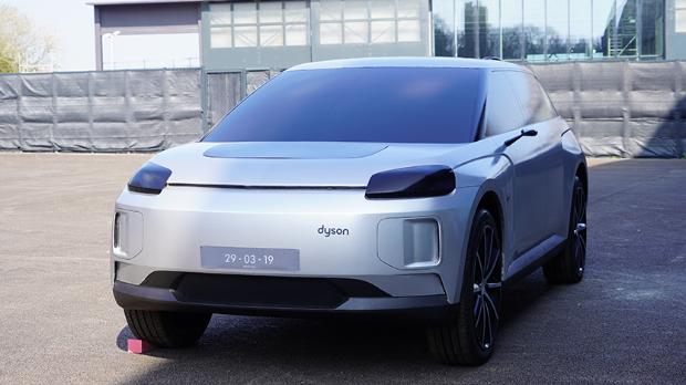 Front view of a full-scale model of the car