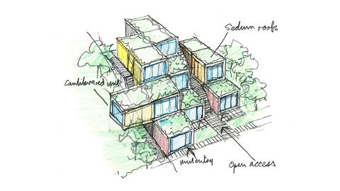 Architect designs of the accommodation 'pods' 