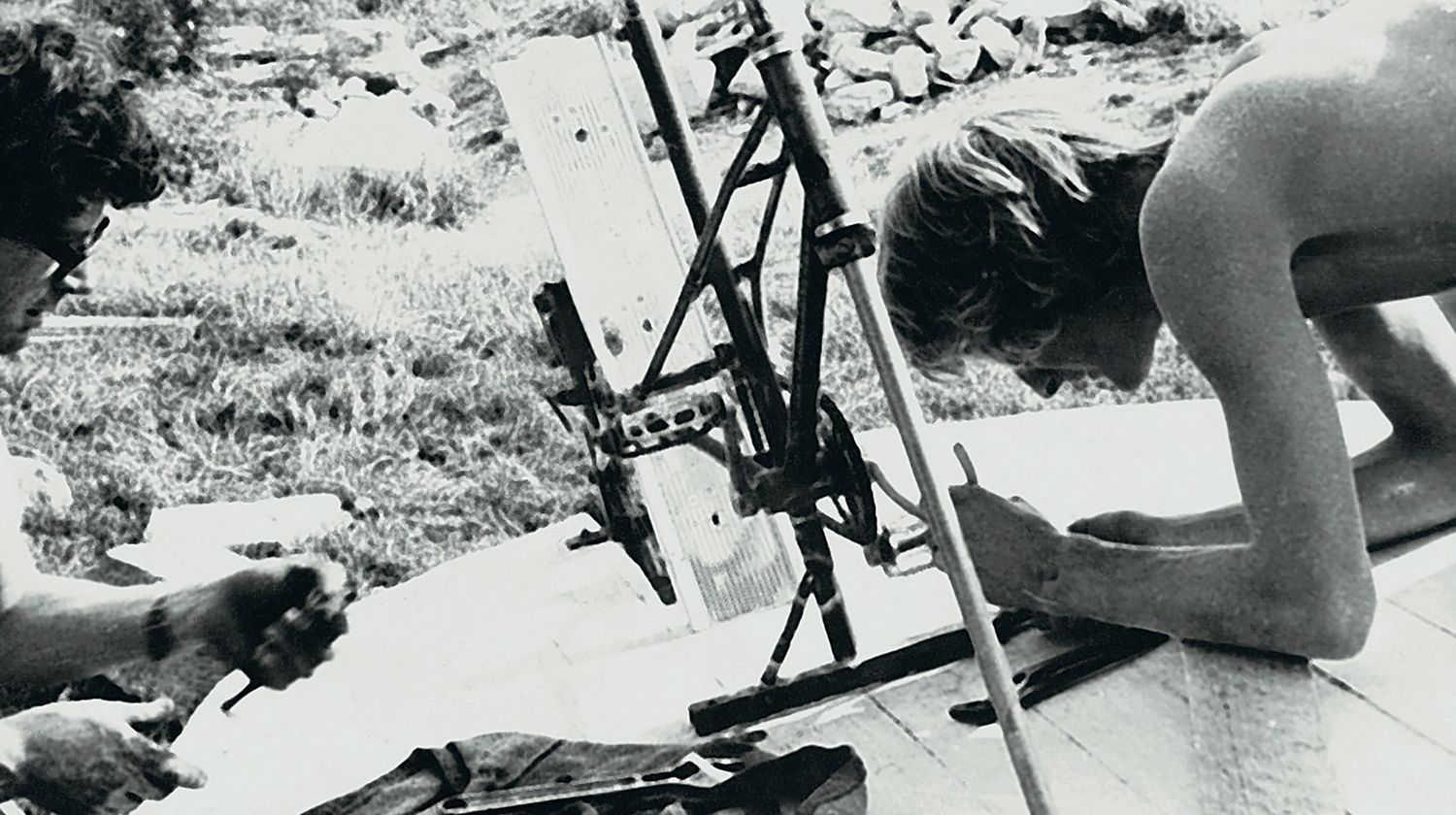 A young James Dyson and Jeremy Fry working together.