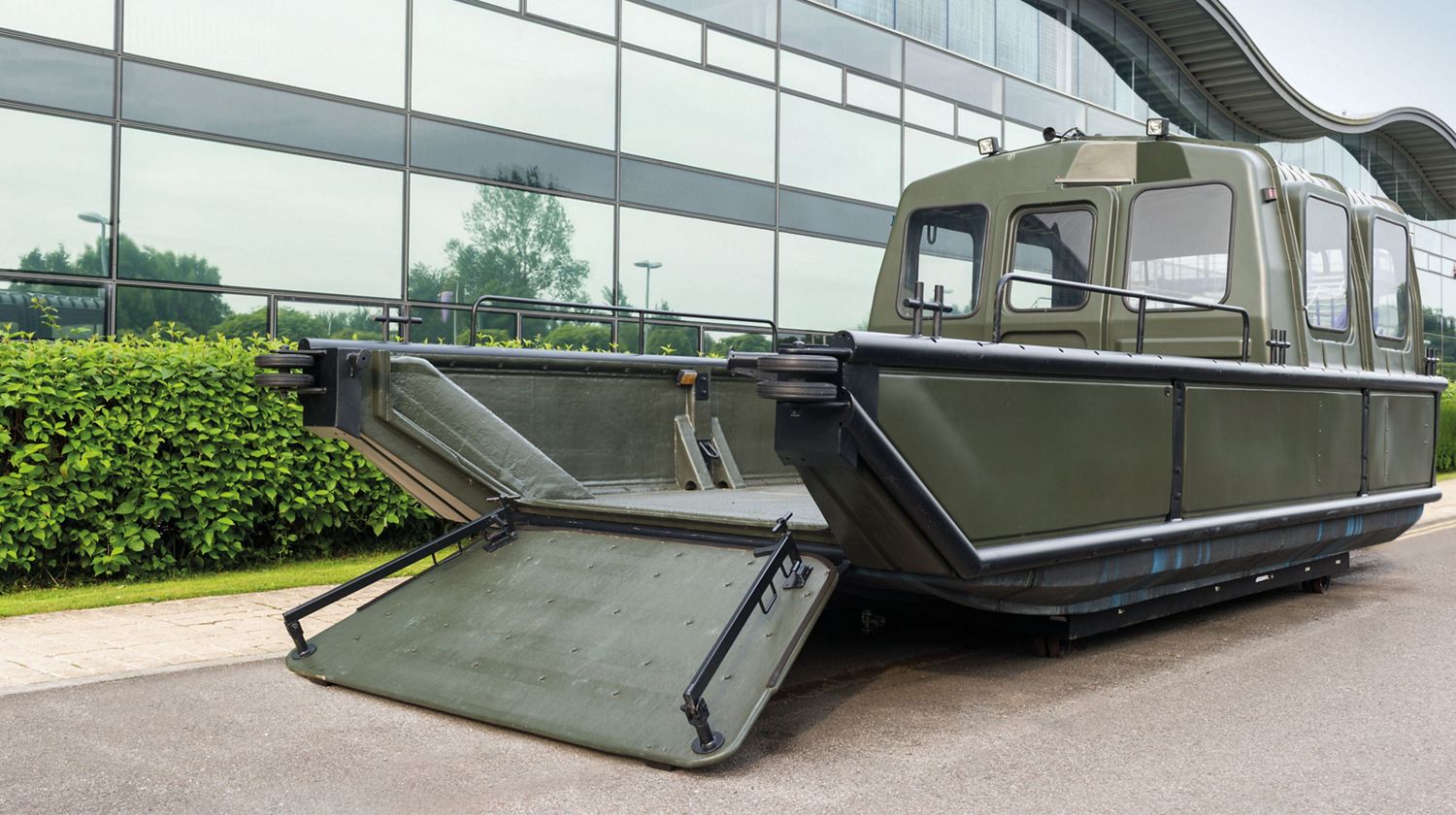 3/4 view of the Sea Truck showing the ramp lowered.