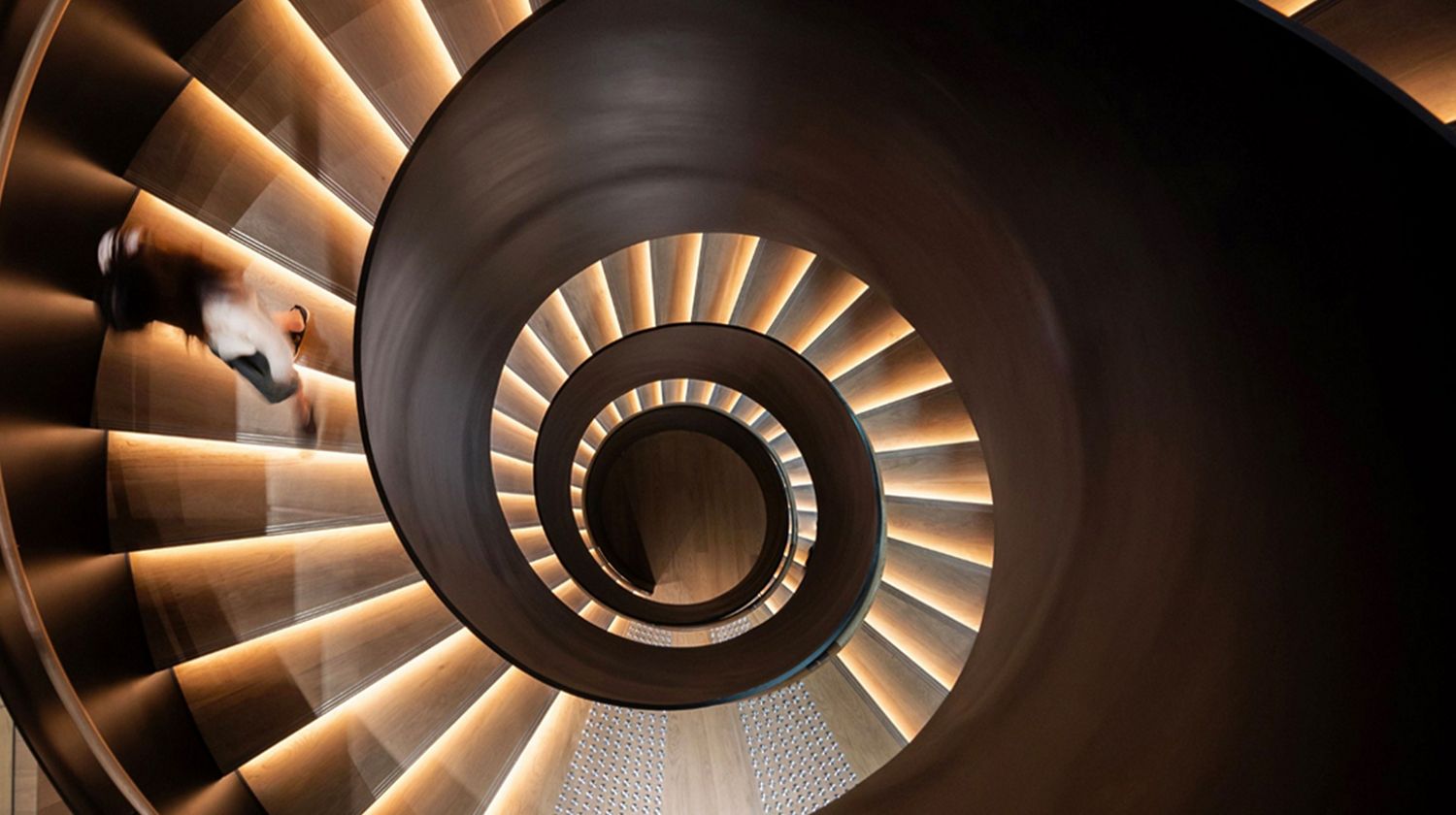 The circular stairwell inside St James' Power Station.