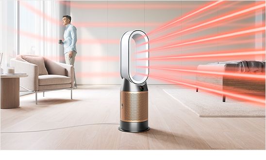 Dyson Pure Hot + Cool Cryptomic projettant de l'air chaud purifié