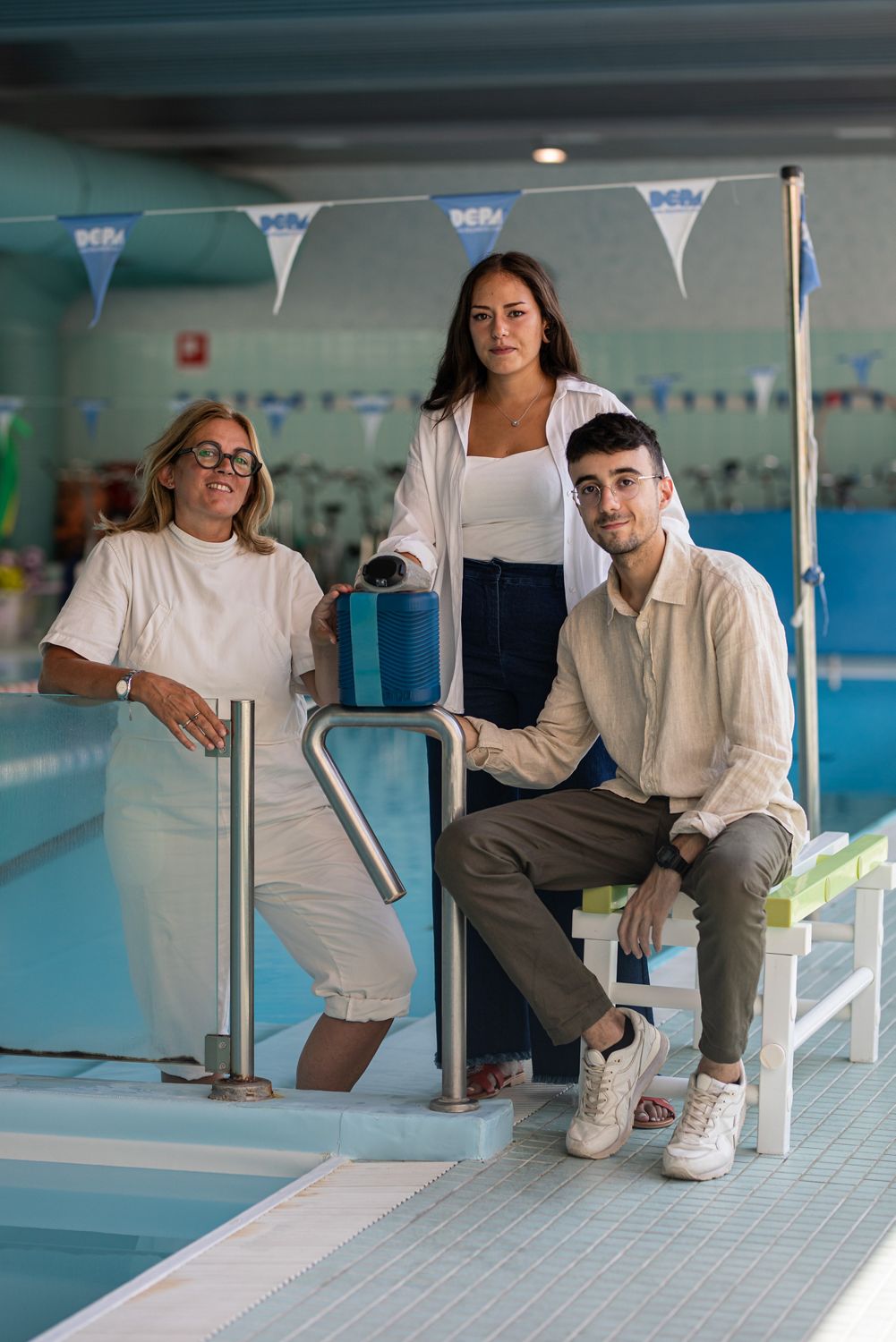 Joseph Bentley holds the REACT device