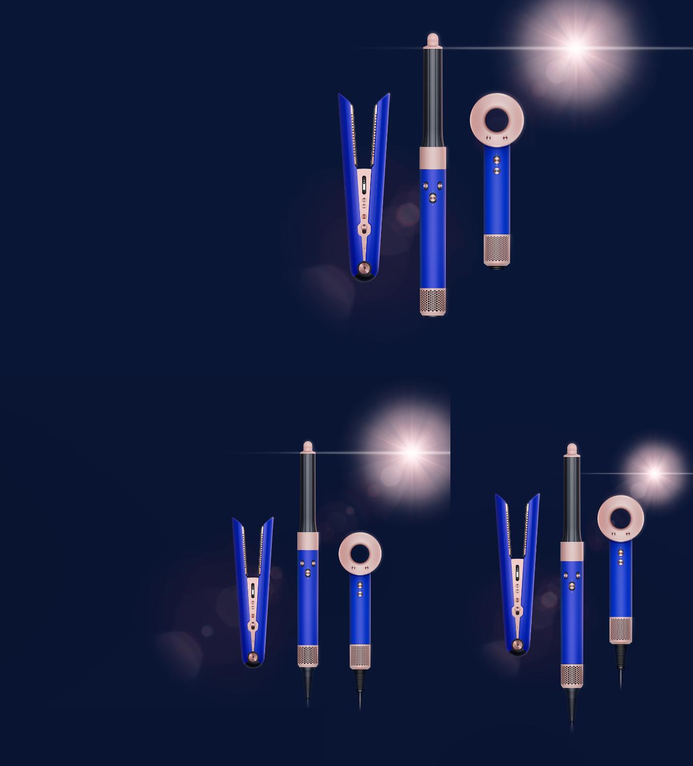Dyson Corrale hair straightener in Vinca blue and Rosé.