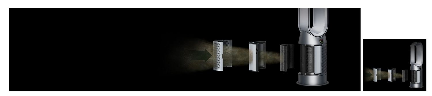 The Dyson Hot+Cool HF1 Remote Link Pre-heat heater and cooling fan cools a room with powerful airflow.