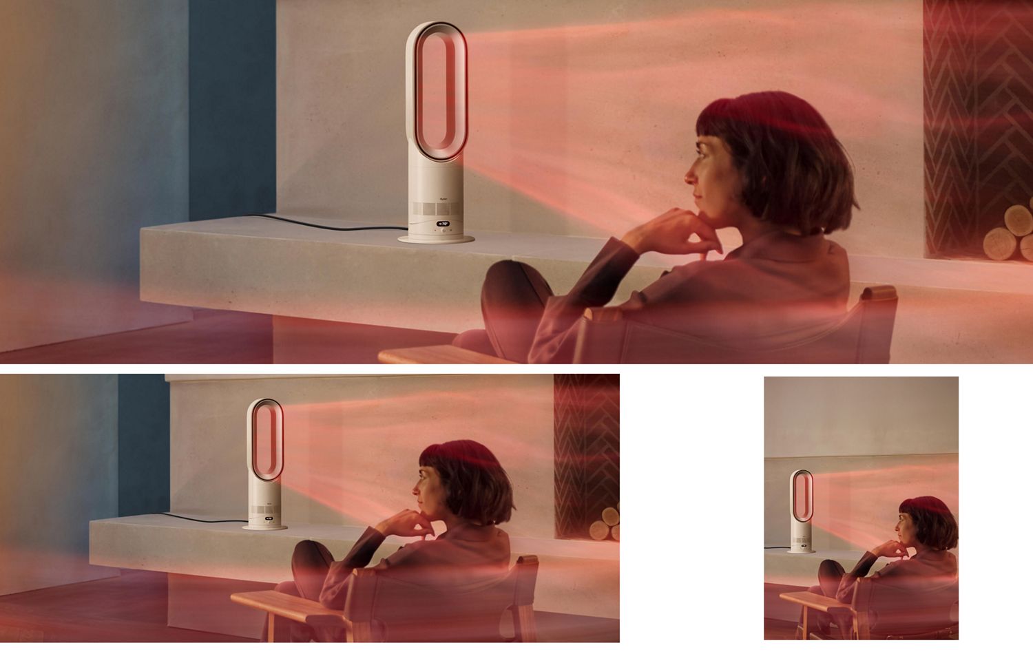 A woman controls her Dyson Hot+Cool HF1 Remote Link Pre-heat fan heater through the MyDyson app as she leaves work.