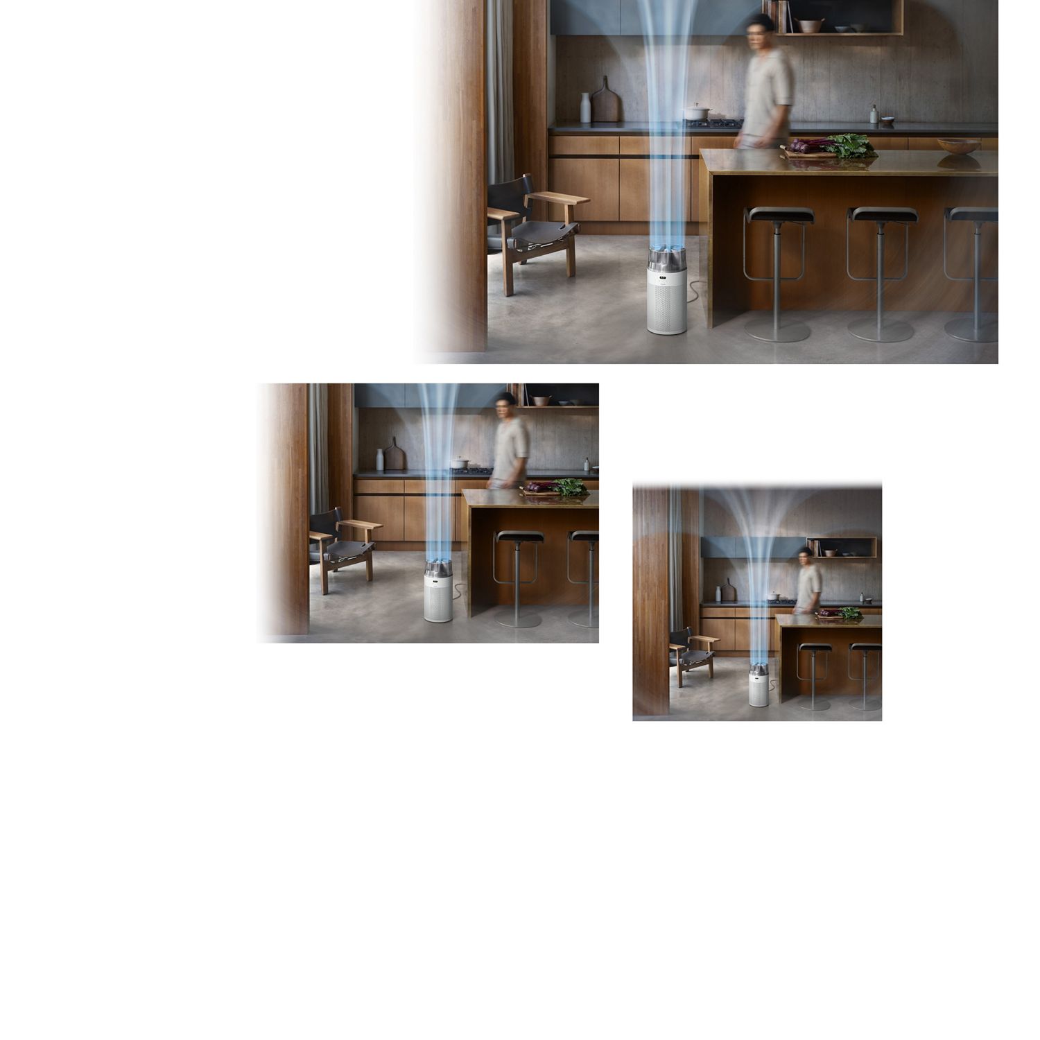 The Dyson HushJet Compact Purifier next to a kitchen island.