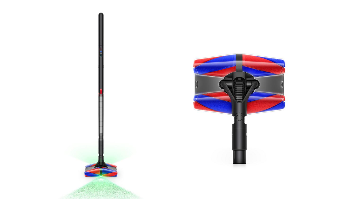 Dyson PencilVac Fluffyconesクリーナー本体と、クリーナーヘッド。