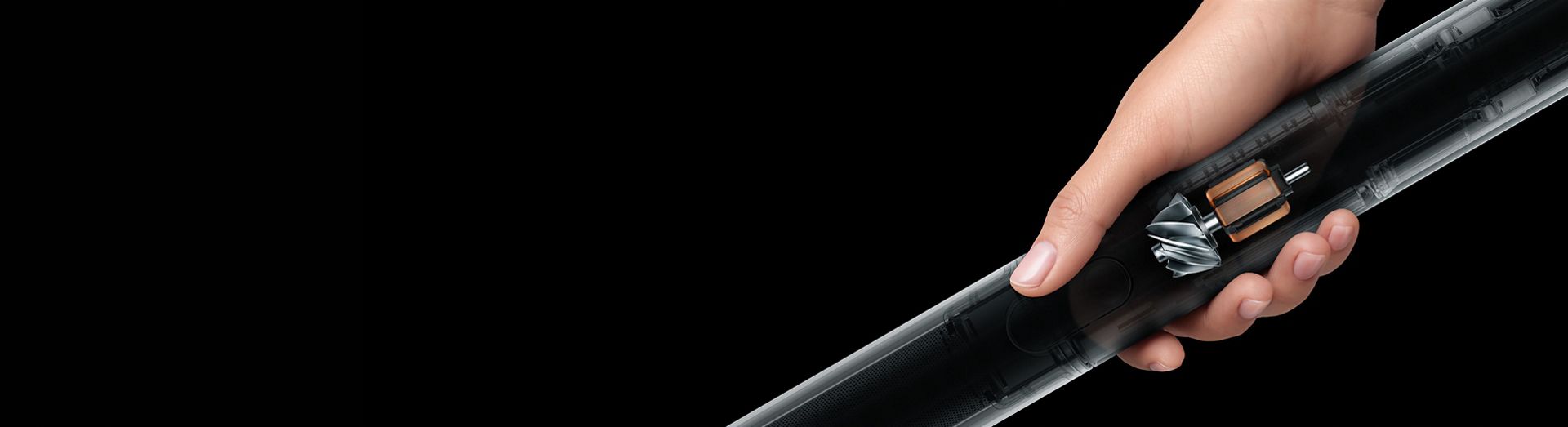 ダイソンの掃除機を切り取ったもので、ダイソン独自のハイパーダイミウムモーターが吸引力を生み出している。