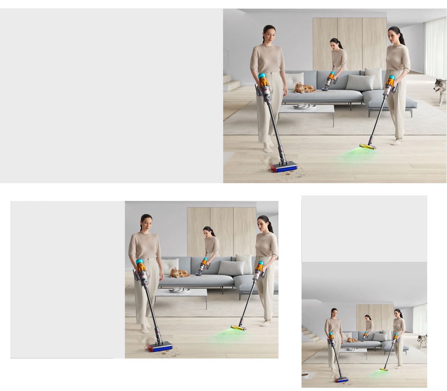 A family home being cleaned with the Dyson V12 Detect Slim vacuum.