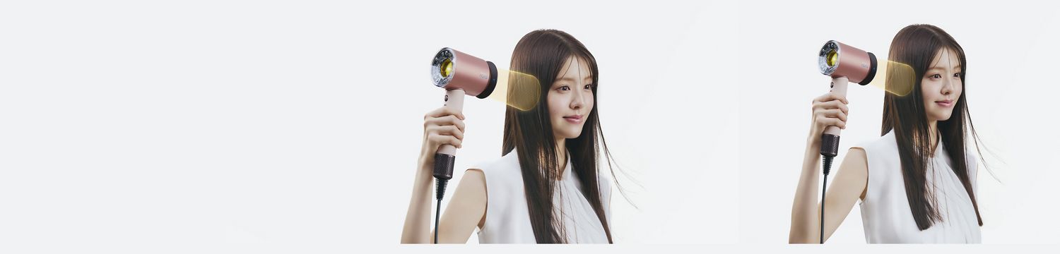 Dyson Supersonic Nural Shineの低温ツールで髪を乾かすモデル