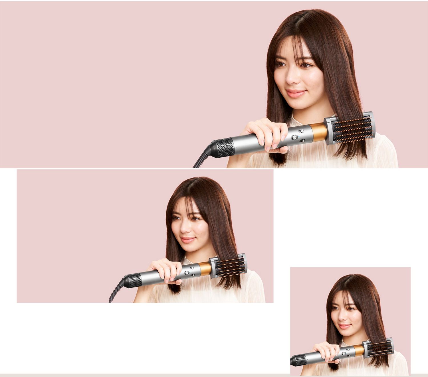 Dyson Airwrap i.d. multi-styler and dryer used by a model to style her hair.