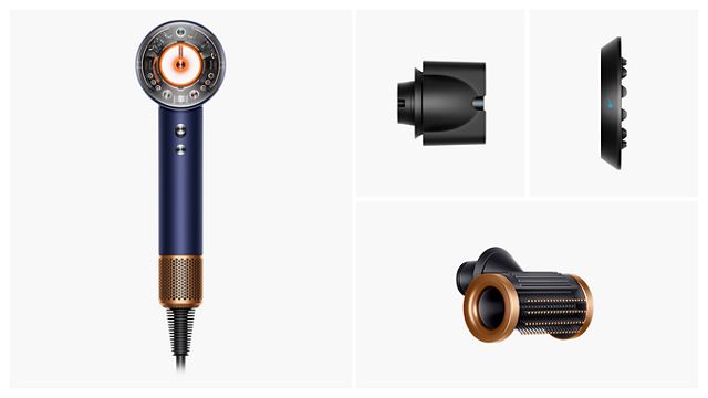 Dyson Supersonic ヘアドライヤー ブルー 金箔 ダイソン、金箔を手作業で施したドライヤー「Dyson Supersonic