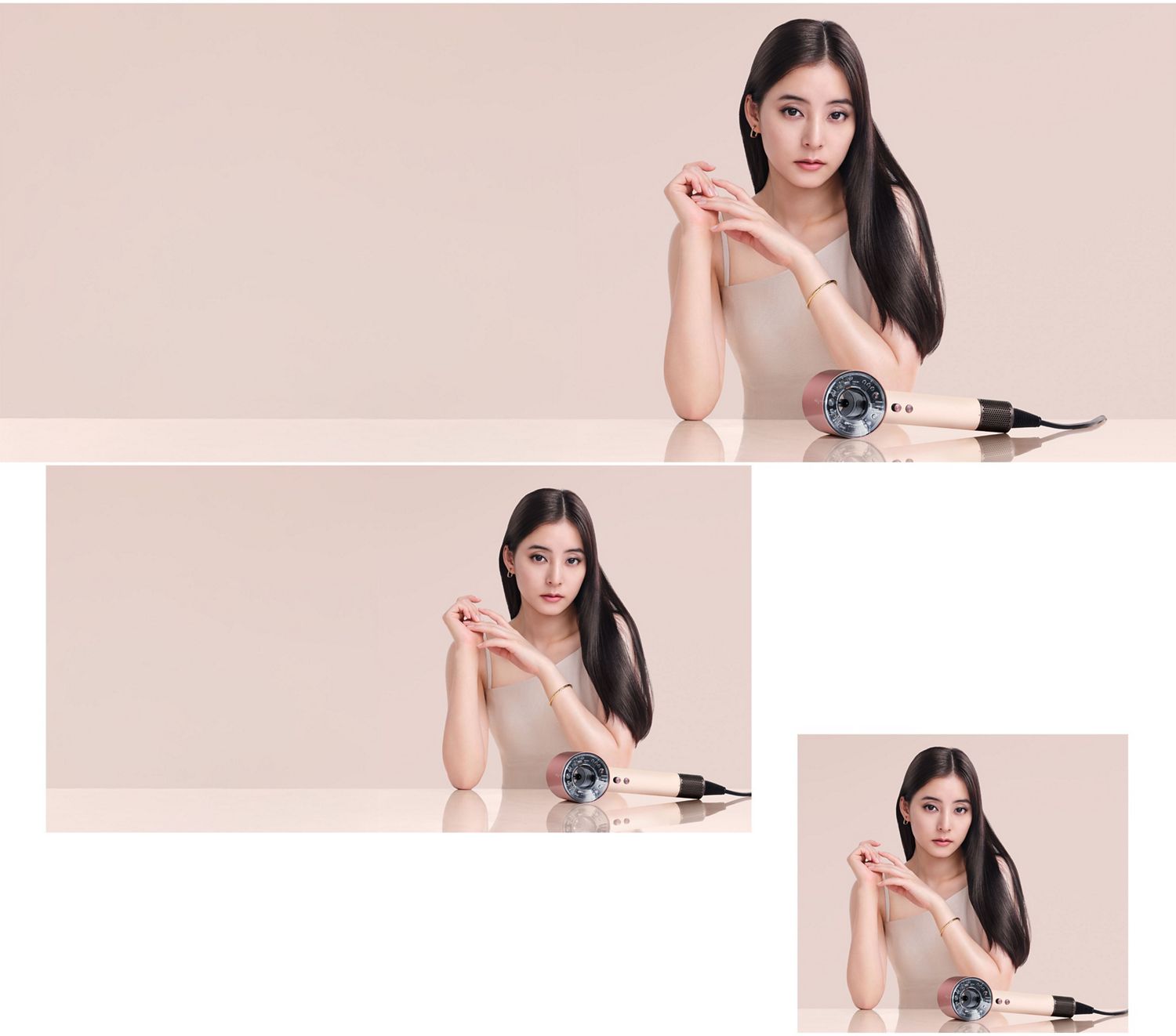 Dyson Airwrap Co-anda2x multi-styler and dryer used by a model to style her hair.