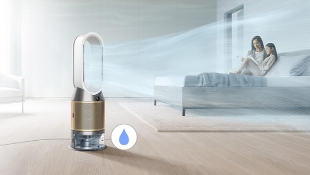 A purifier humidifier projecting powerful, humidified airflow.