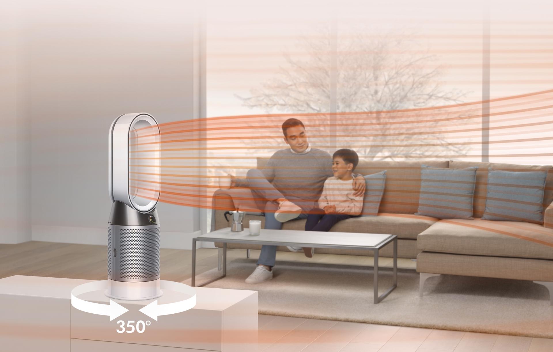 Demonstration of Dyson Pure Hot+Cool purifier in action indoors