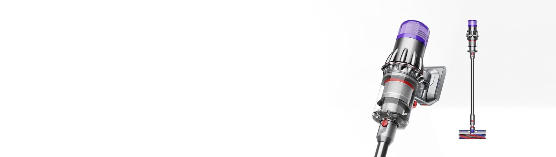 다이슨 디지털 슬림 무선 청소기의 클로즈업과 전체 모습을 보여주는 이미지