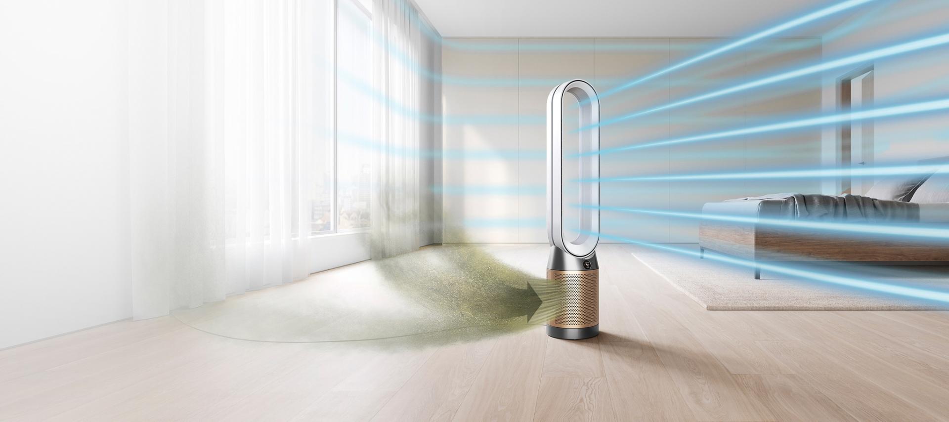 Dyson Purifier projecting purified air around a hotel room