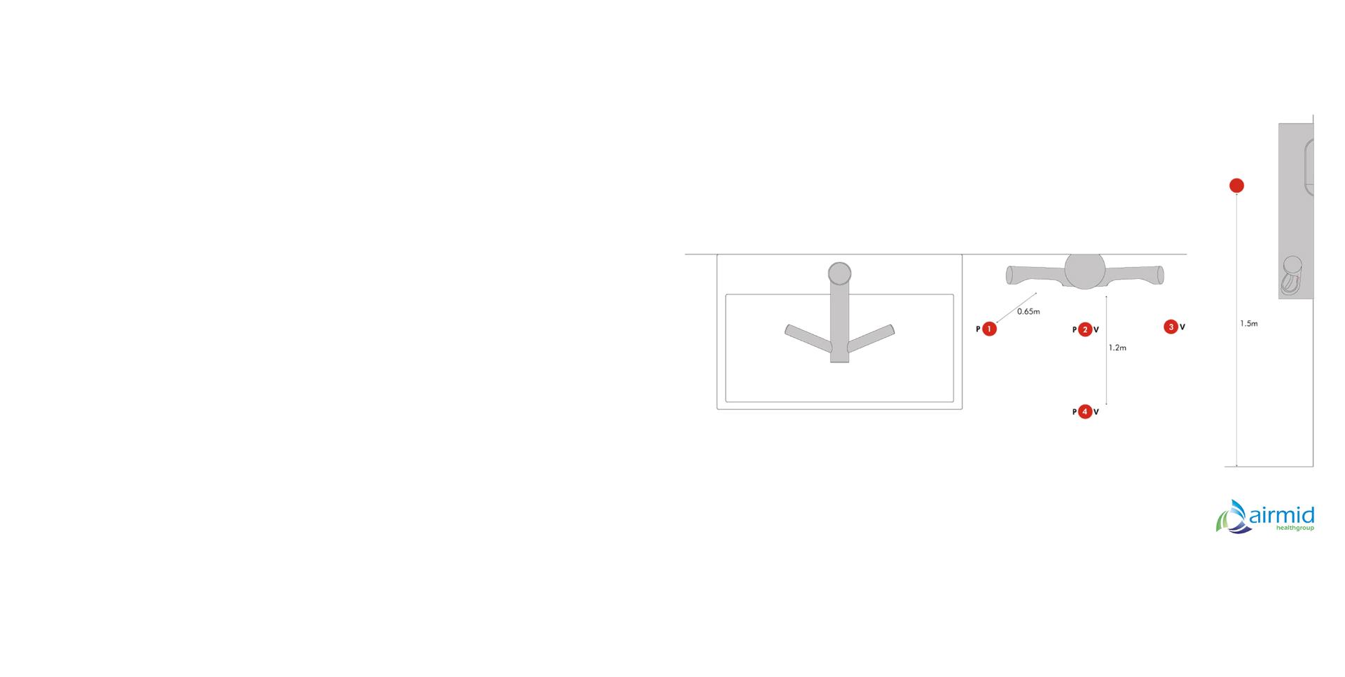 Diagrama de los secadores de manos Dyson Airblade en un laboratorio de pruebas