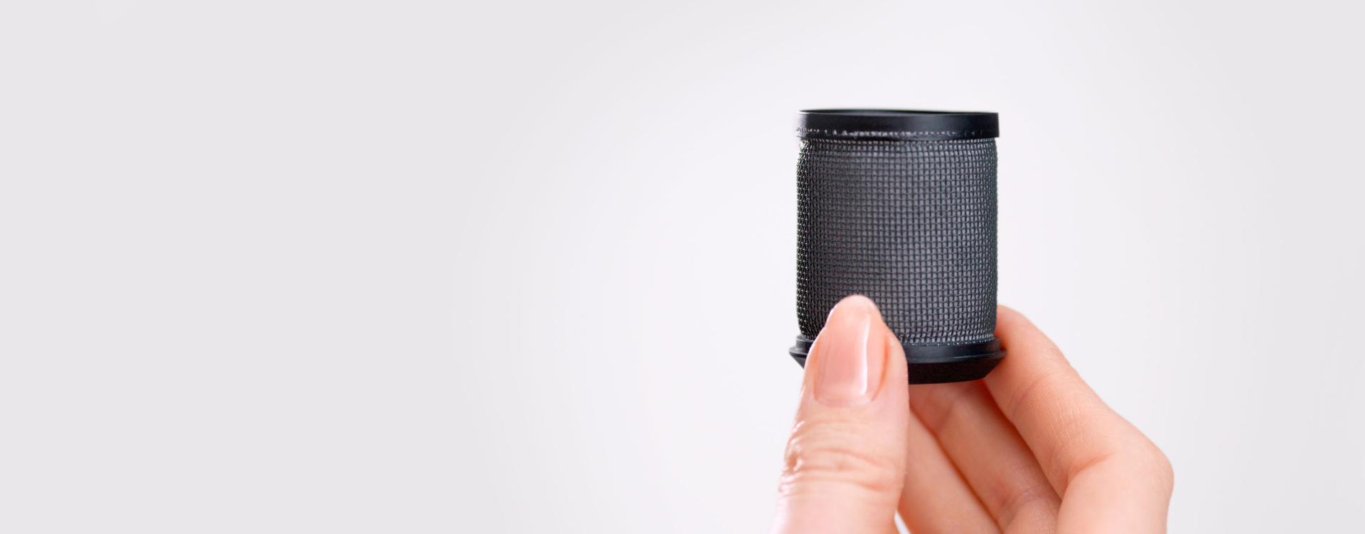 Filter being held at the bottom.