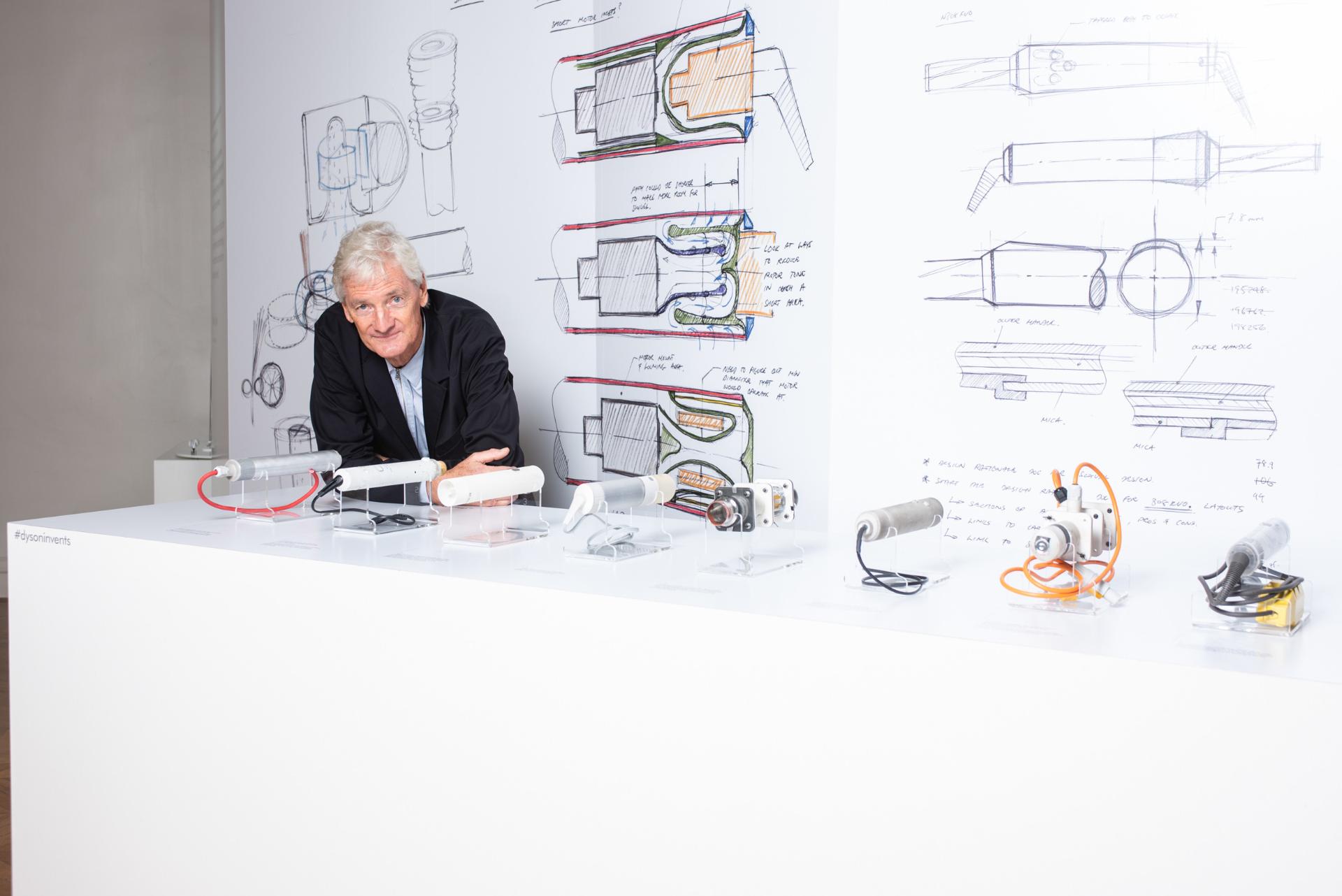 James Dyson with sketches of new Dyson airwrap