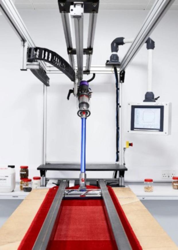 Dyson vacuum being tested on rug