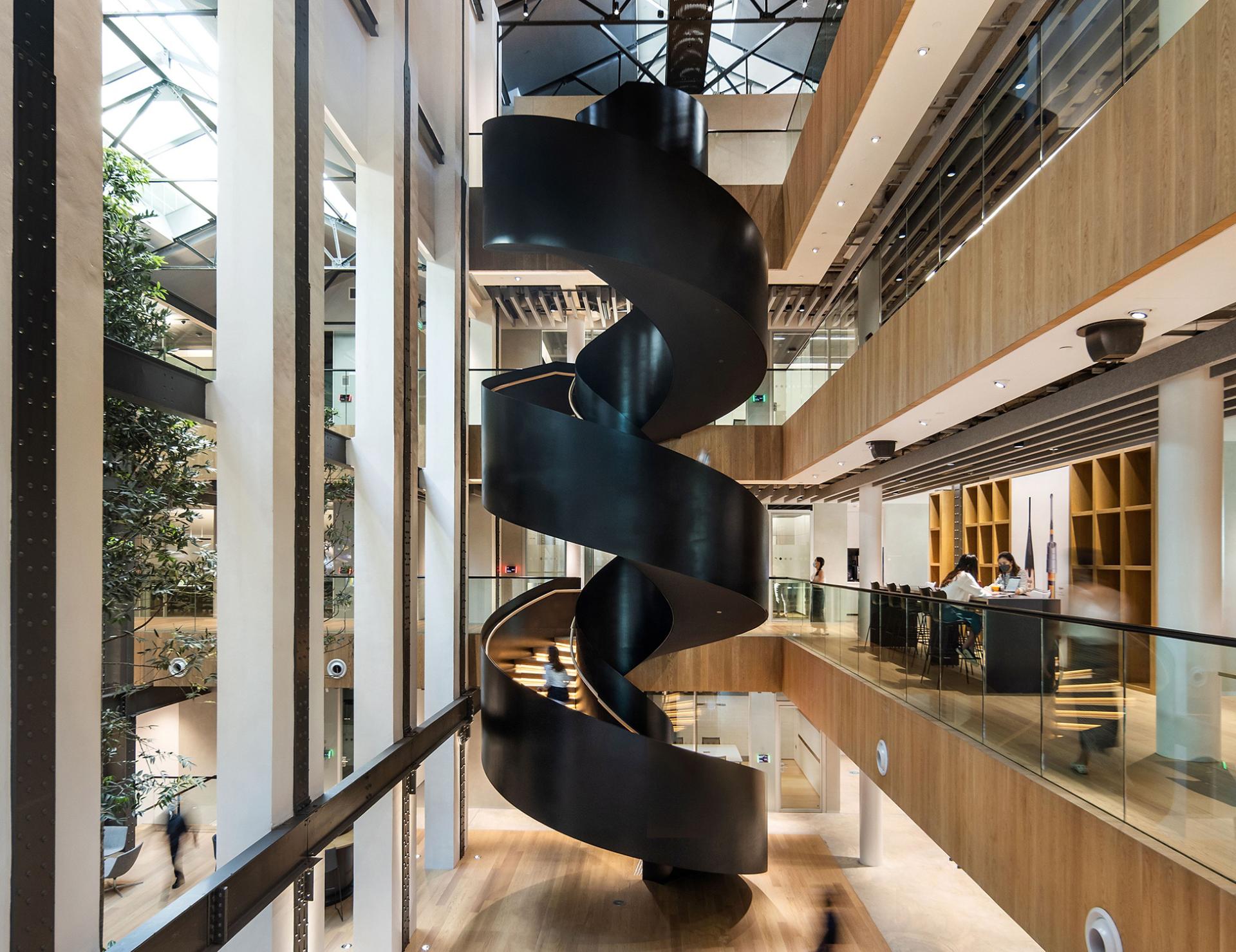 Dyson workspace with spiral staircase