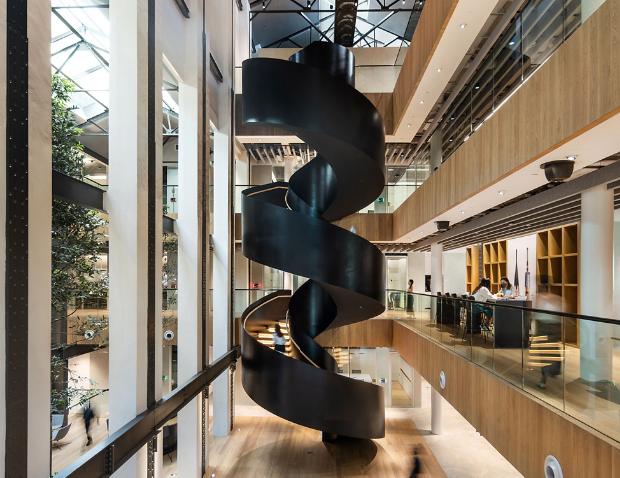 Dyson workspace with spiral staircase