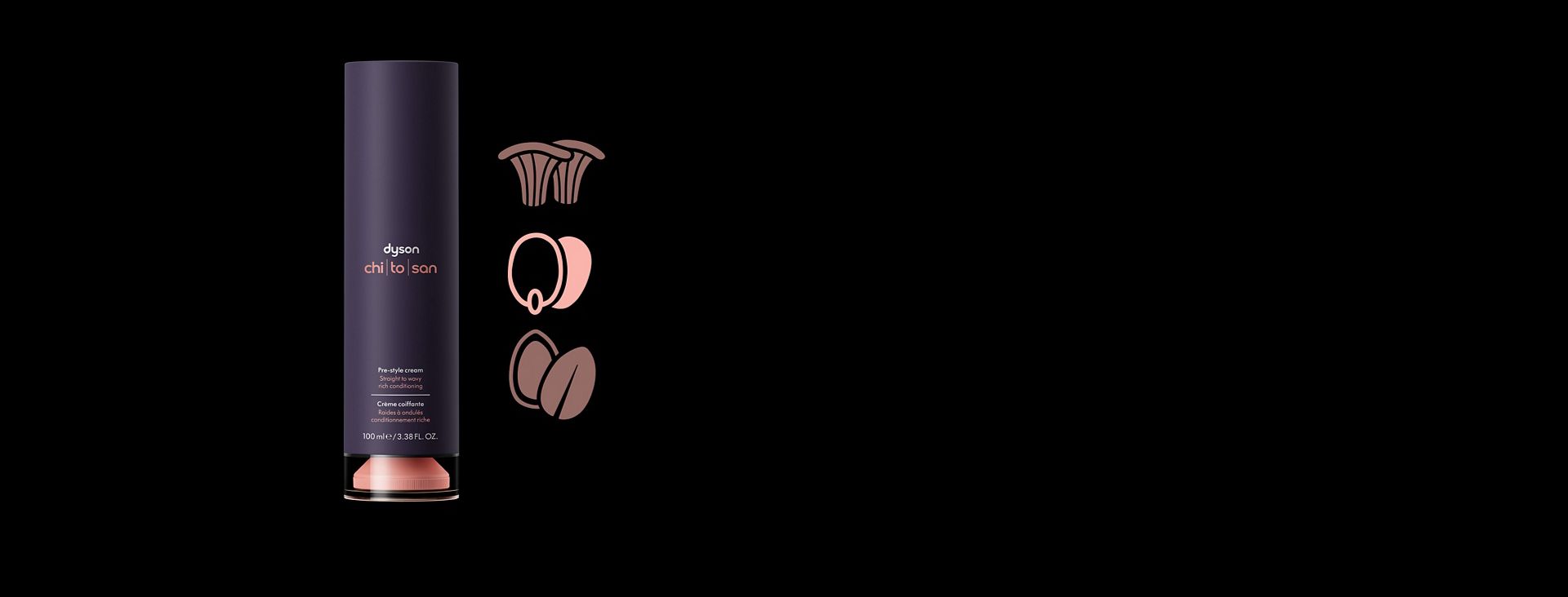 Dyson Chitosan pump-bottle with castor plant icon highlighted