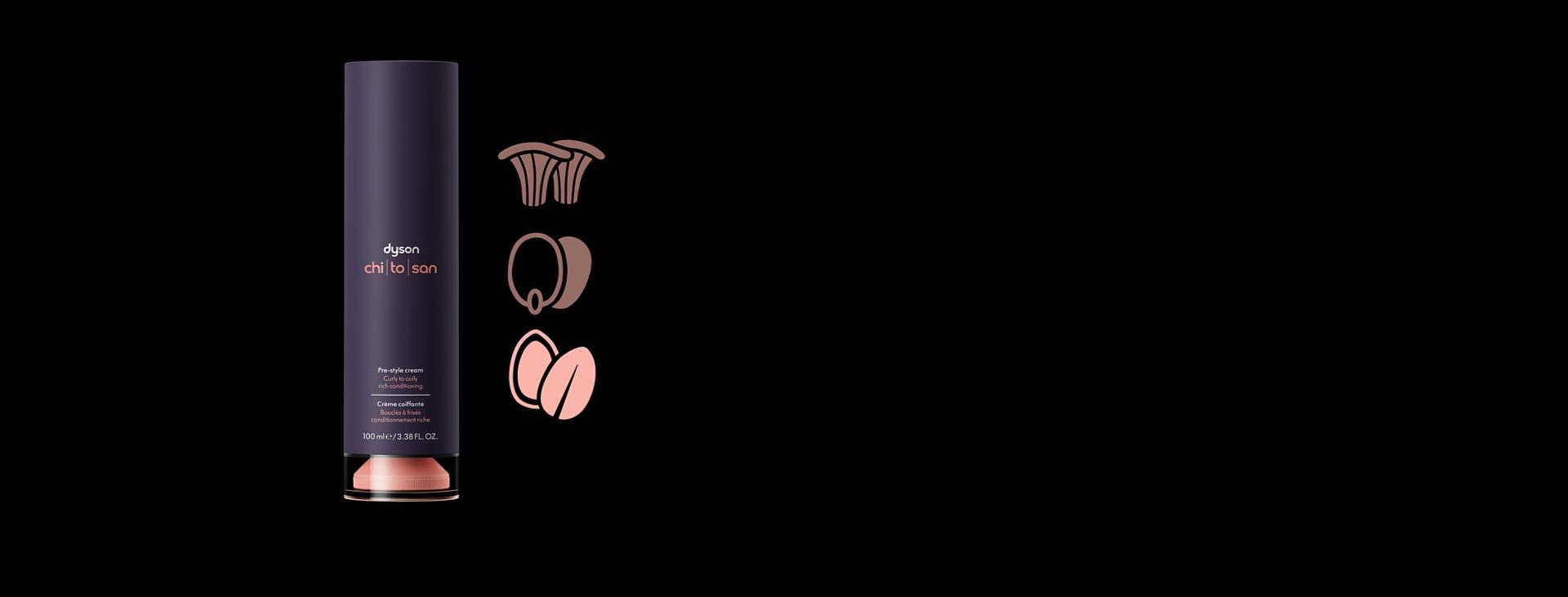 Dyson Chitosan pump-bottle with argan nuts icon highlighted