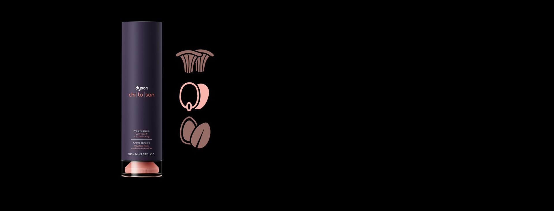 Dyson Chitosan pump-bottle with castor plant icon highlighted