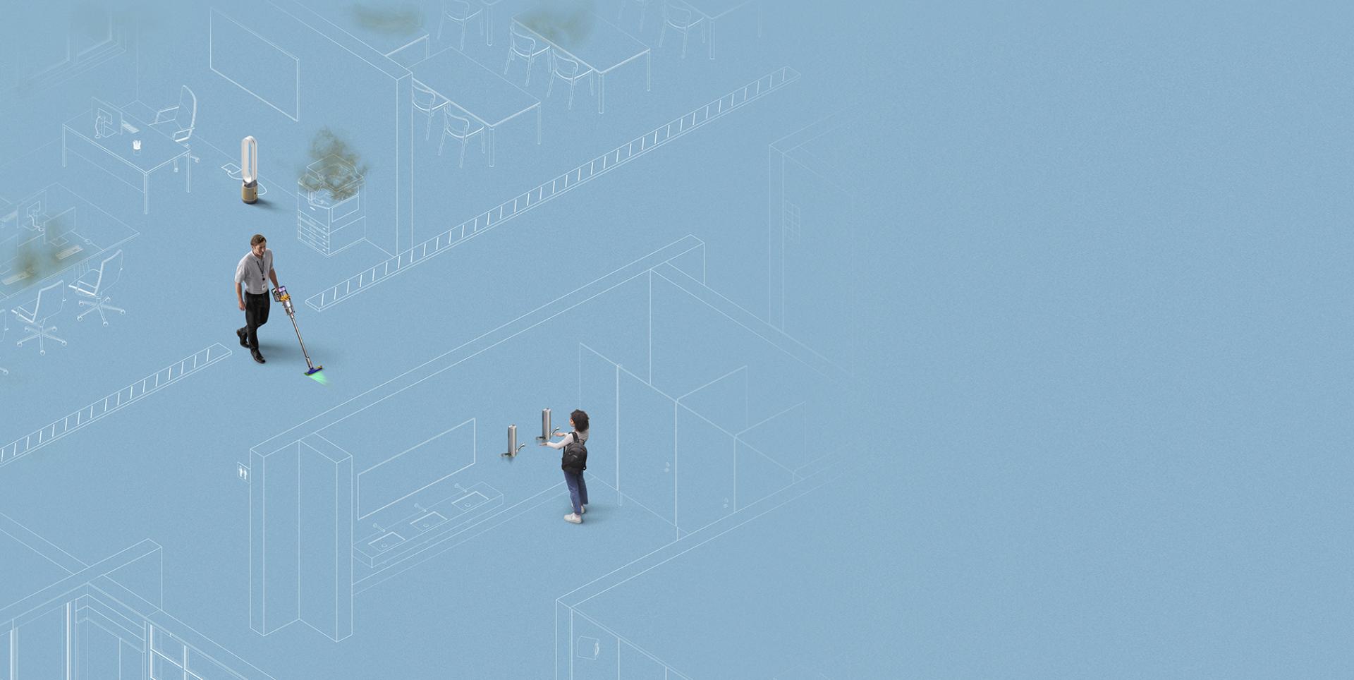 Blue print shot of educational setting