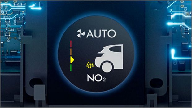 Technologia wewnętrznych czujników i ekran LCD pokazujący wykryte zanieczyszczenia