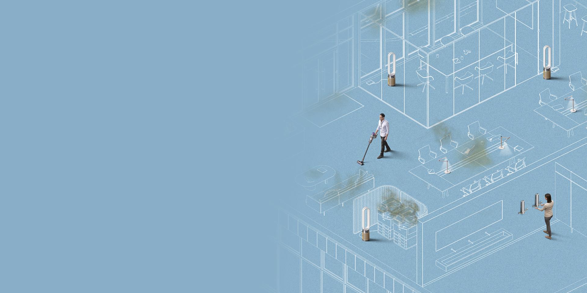 Blue print shot of educational setting