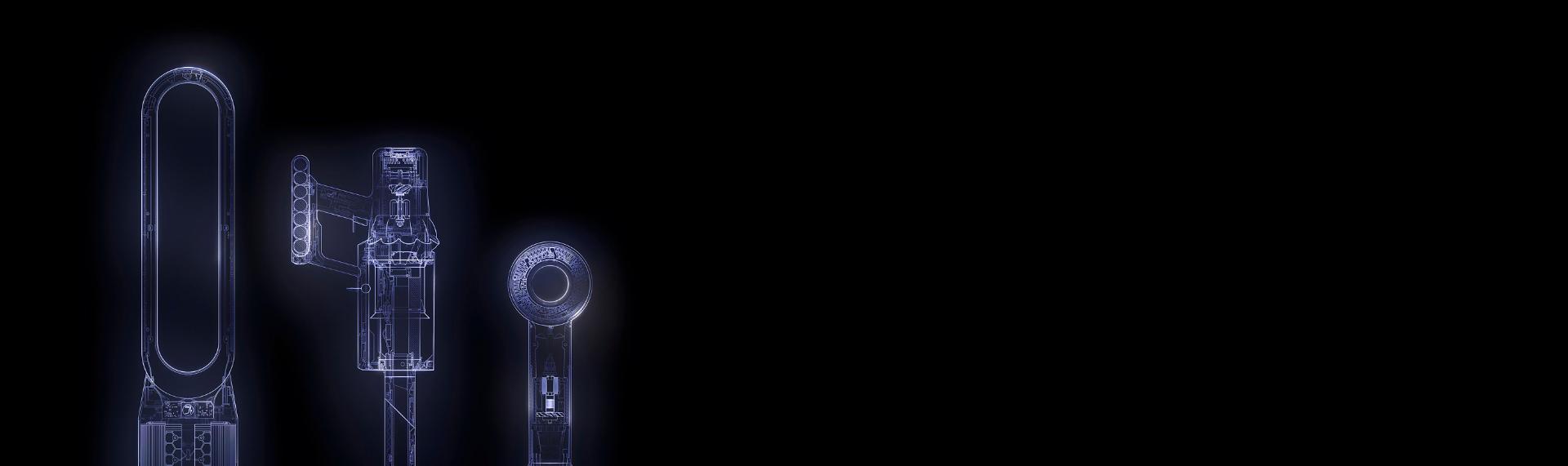 لقطةٌ مقتطعة توضيحية لرسومات فنية لأجهزة دايسون