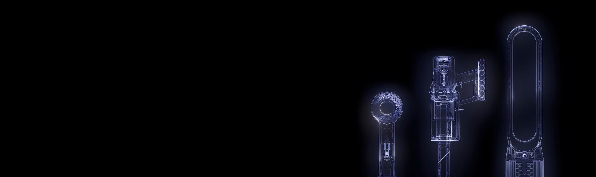 Cutaway technical drawings of Dyson machines