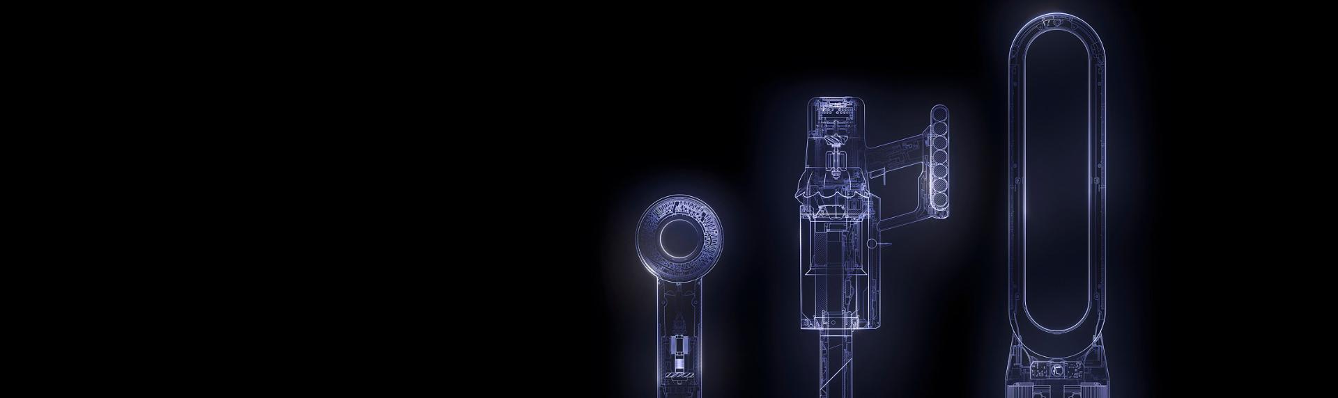 Cutaway technical drawings of Dyson machines