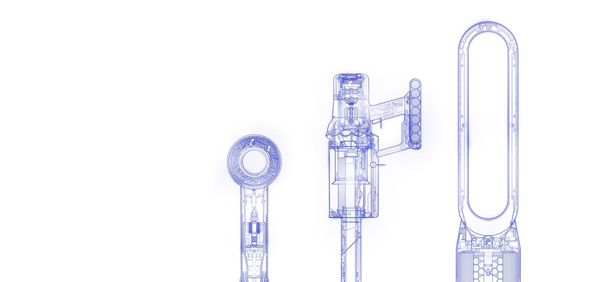 Cutaway technical drawings of Dyson machines
