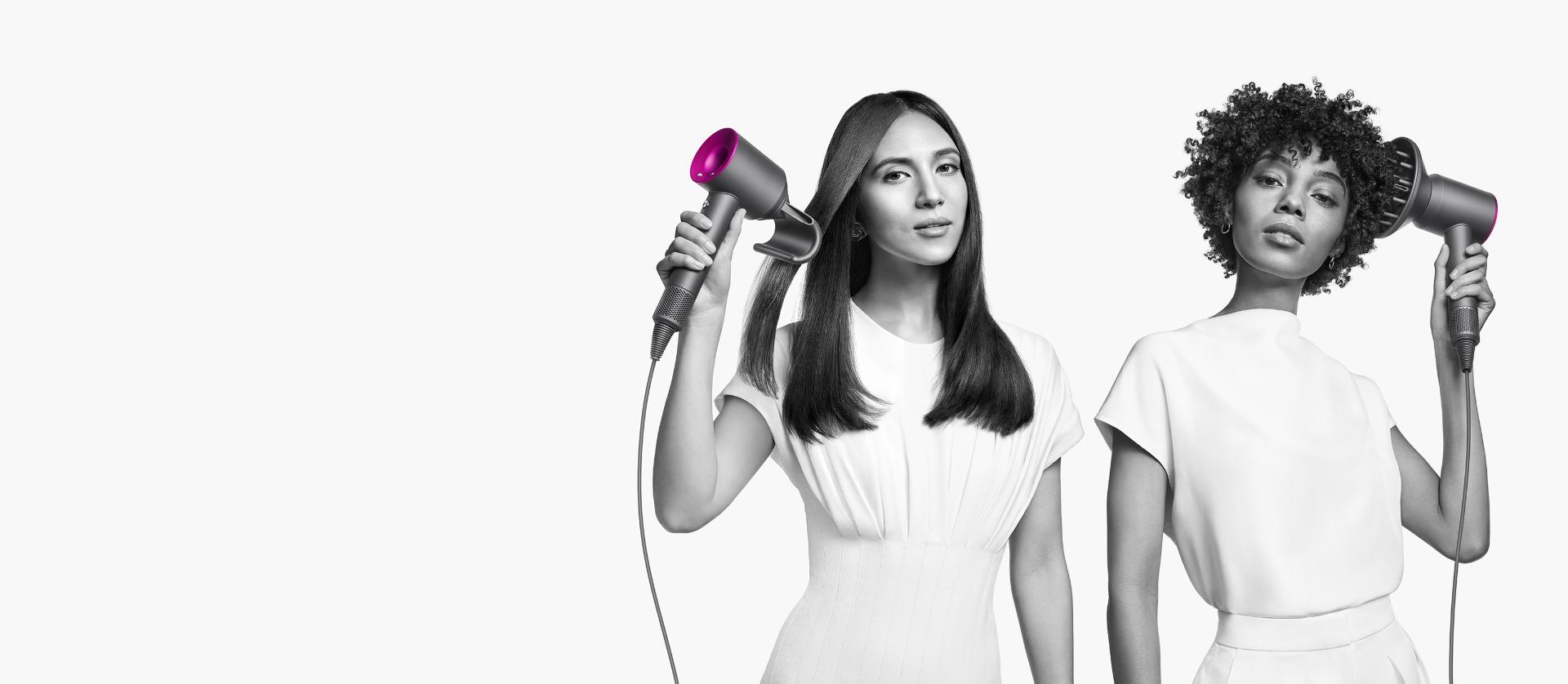 Models using different attachments to style their hair