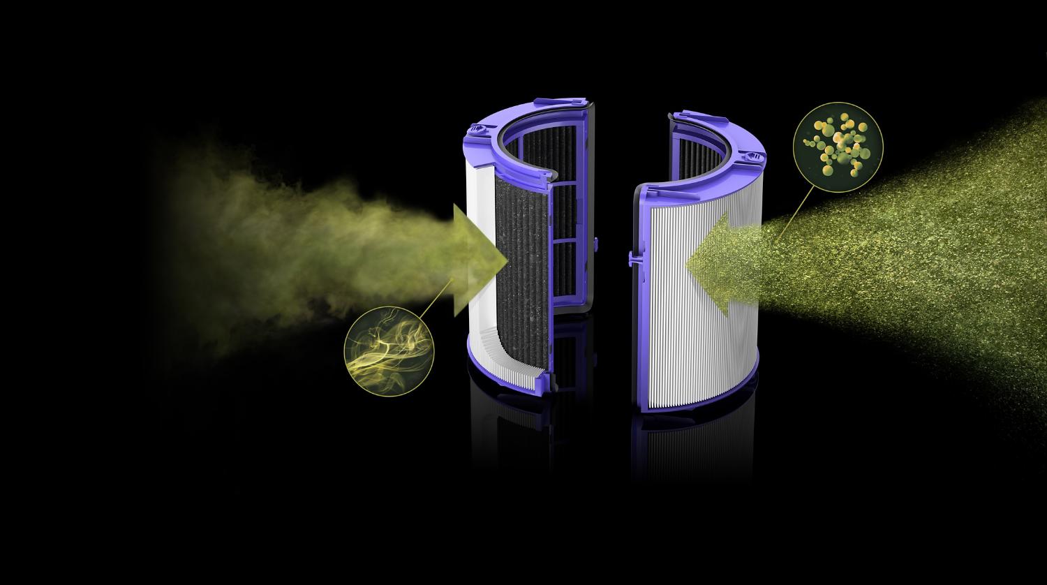 Close-up of the filter and gases entering