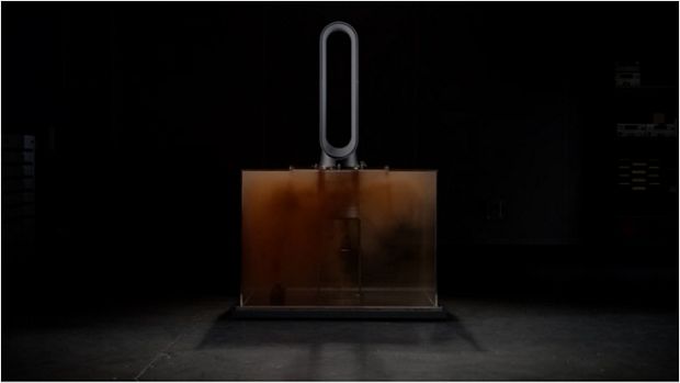 A Dyson purifier in a testing chamber with no pollutants leaking out into the surrounding air