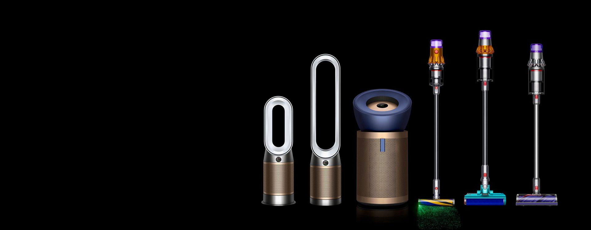 „Dyson“ dulkių siurblių ir oro valymo prietaisų rinkinys.