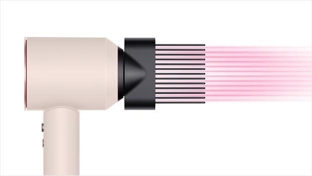 Side view of the Wide-tooth comb attachment with graphic showing airflow.