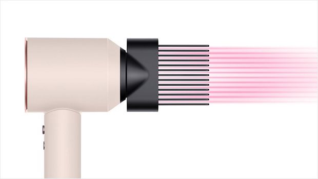 Side view of the Wide-tooth comb attachment with graphic showing airflow.