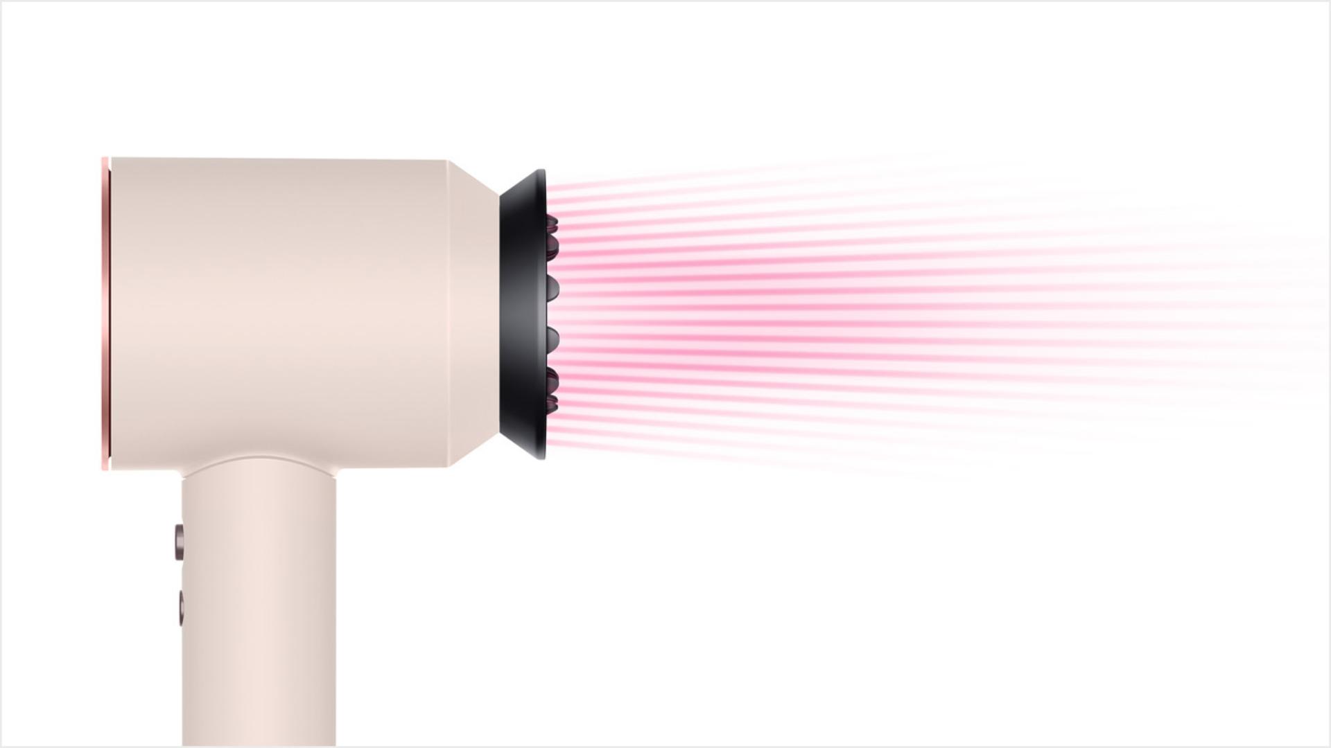 Side view of the Gentle air attachment with graphic showing airflow.
