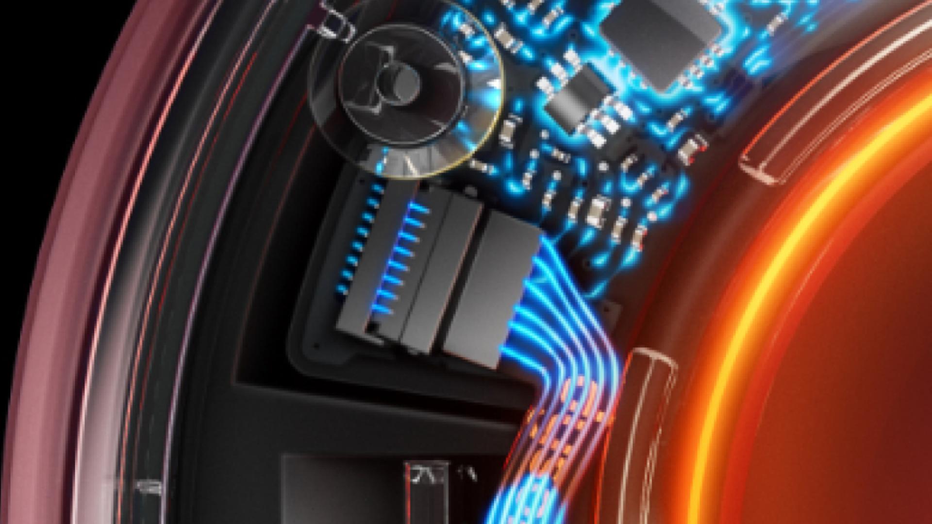 Cutaway graphic of the heat regulation technology within the Supersonic Nural hair dryer.