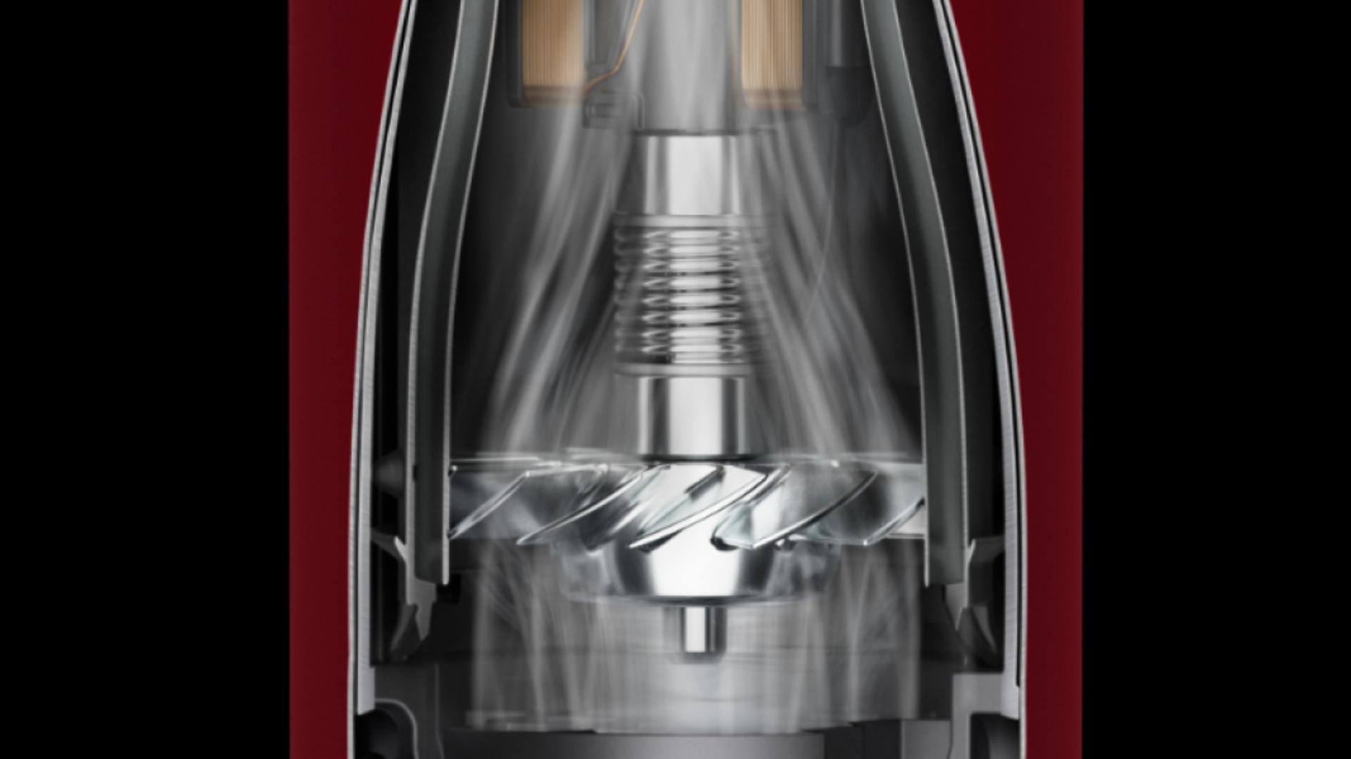 Cutaway graphic showing the Hyperdymium motor inside the Dyson Supersonic Nural hair dryer.