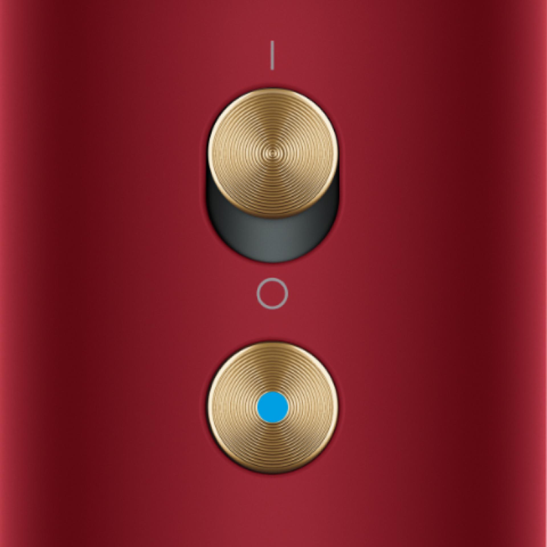 The power and Cold-shot buttons on the Dyson Supersonic Nural hair dryer.