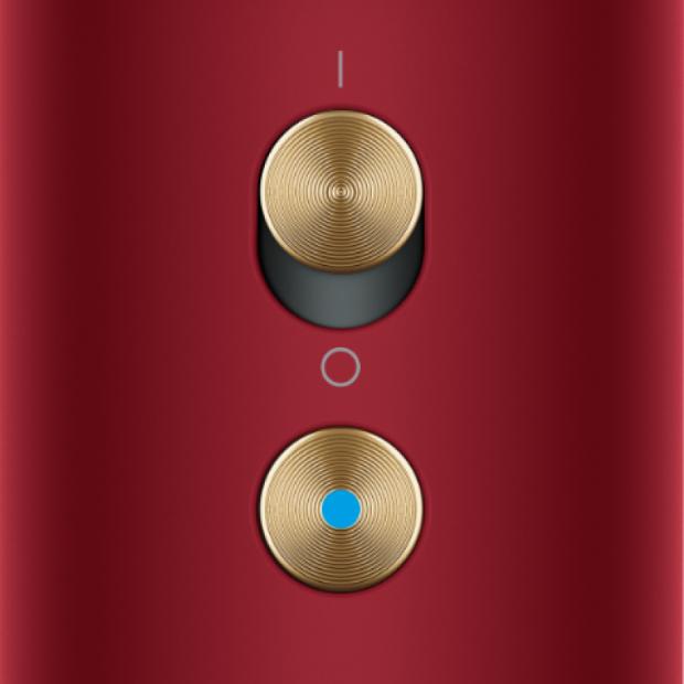 The power and Cold-shot buttons on the Dyson Supersonic Nural hair dryer.